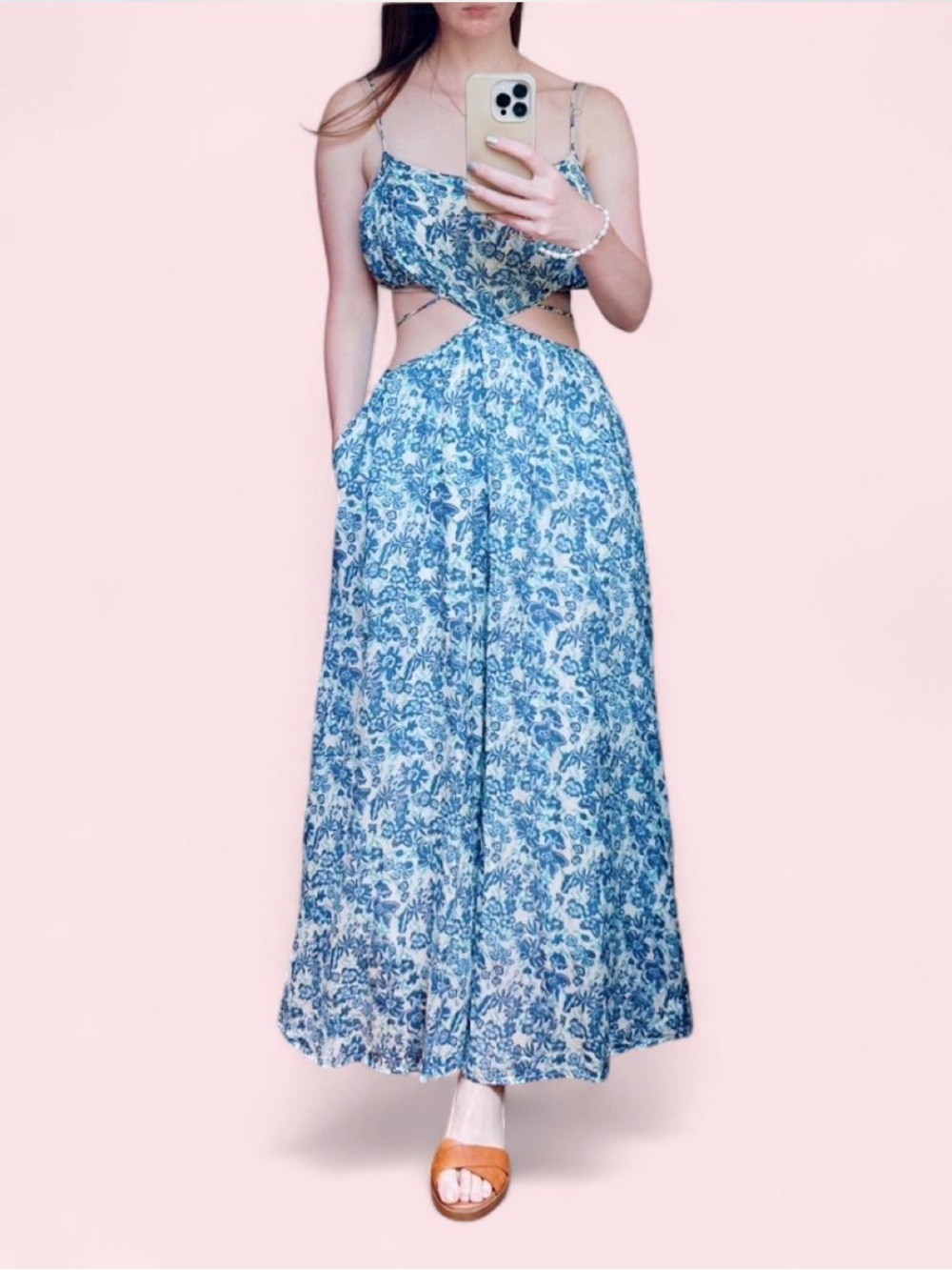 Astr Blue Maxi Dress with Floral Print and Cut Out - Picture 6 of 6